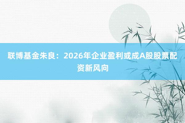 联博基金朱良：2026年企业盈利或成A股股票配资新风向