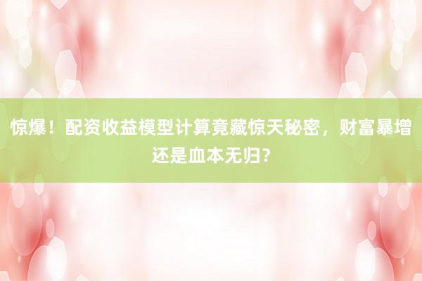 惊爆！配资收益模型计算竟藏惊天秘密，财富暴增还是血本无归？