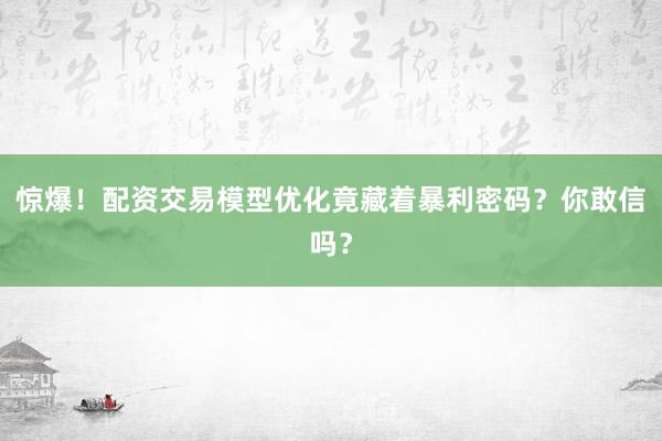 惊爆！配资交易模型优化竟藏着暴利密码？你敢信吗？