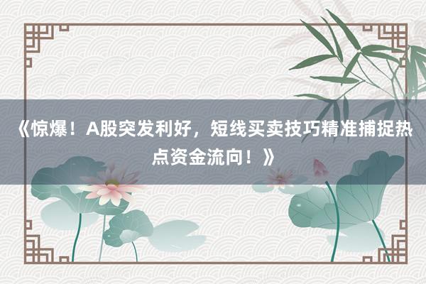 《惊爆！A股突发利好，短线买卖技巧精准捕捉热点资金流向！》