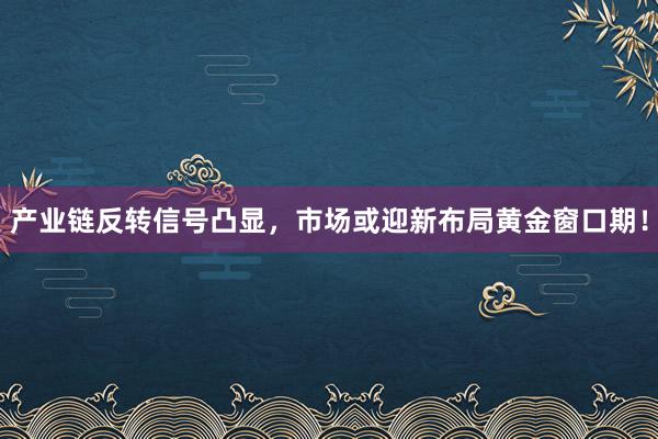 产业链反转信号凸显，市场或迎新布局黄金窗口期！